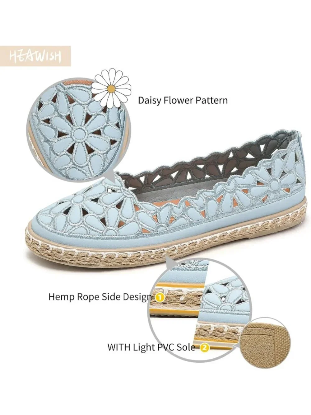Women’s Blue Floral Daisy Round Toe Comfortable Slip On Casual Ballet Flats